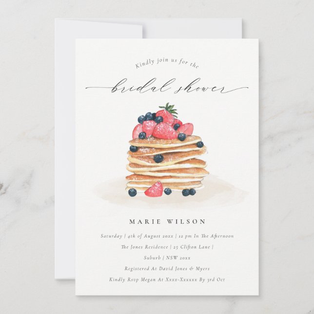 Cute Fruit Pancake Watercolor Bridal Shower Invite (Front)