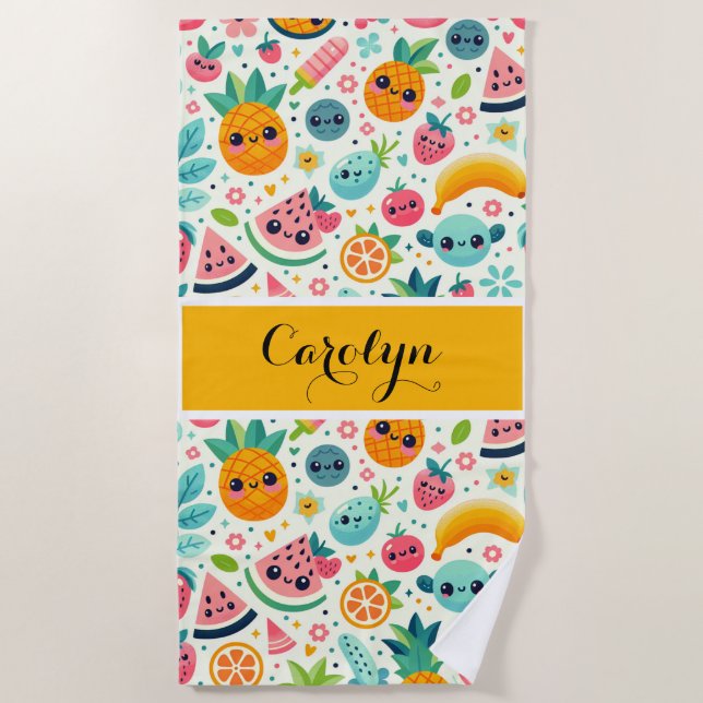 Cute Fruit pattern Personalized Monogram Summer  Beach Towel (Front)