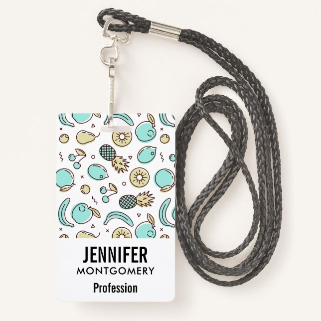 Cute Fruit Pattern Summery Line Drawing Badge (Back with Lanyard)