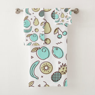 Cute Fruit Pattern Summery Line Drawing Bath Towel Set