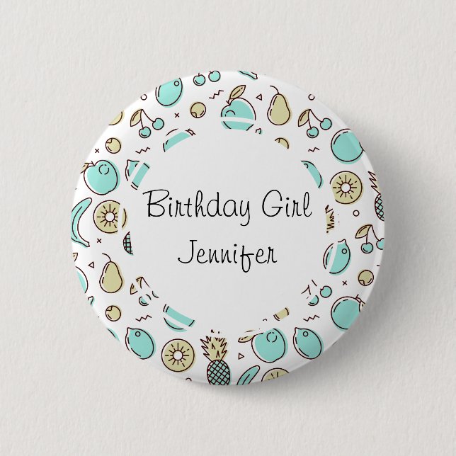 Cute Fruit Pattern Summery Line Drawing Birthday 2 Inch Round Button (Front)