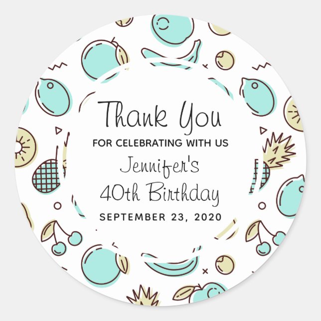 Cute Fruit Pattern Summery Line Drawing Birthday Classic Round Sticker (Front)