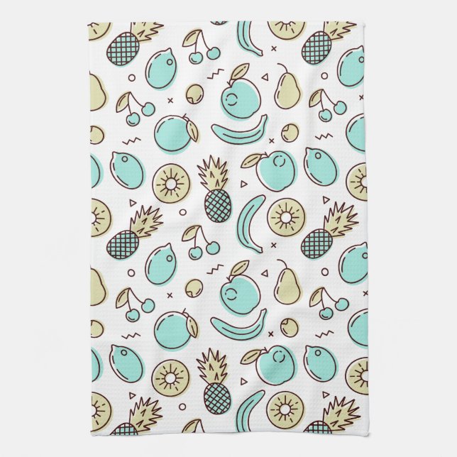Cute Fruit Pattern Summery Line Drawing Kitchen Towel (Vertical)