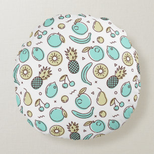 Cute Fruit Pattern Summery Line Drawing Round Pillow