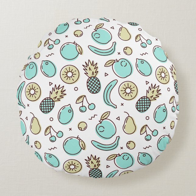 Cute Fruit Pattern Summery Line Drawing Round Pillow (Front)