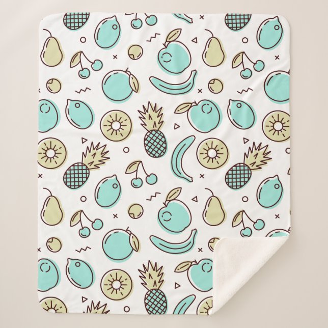Cute Fruit Pattern Summery Line Drawing Sherpa Blanket (Front)