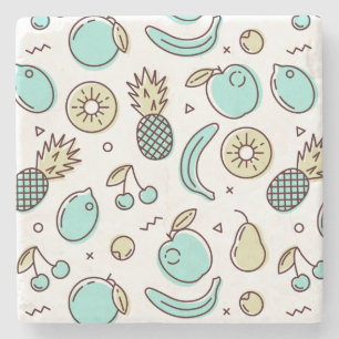 Cute Fruit Pattern Summery Line Drawing Stone Coaster