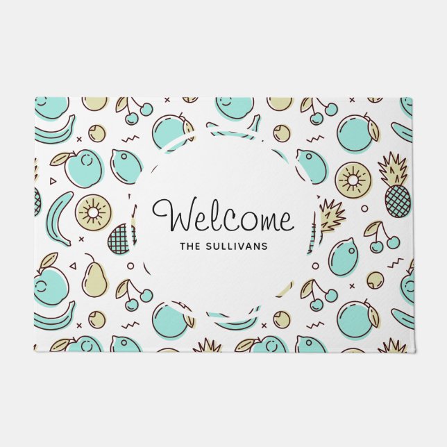 Cute Fruit Pattern Summery Line Drawing Welcome Doormat (Front)