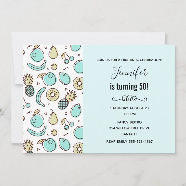 Cute Fruit Pattern Summery Themed Birthday Invitation (Front)