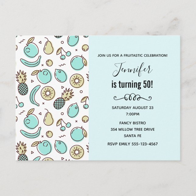 Cute Fruit Pattern Summery Themed Birthday Invitation Postcard (Front)