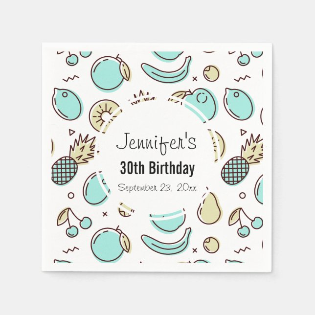 Cute Fruit Pattern Summery Themed Birthday Napkin (Front)