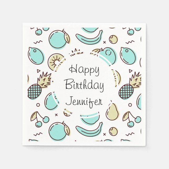 Cute Fruit Pattern Summery Themed Birthday Napkin (Front)