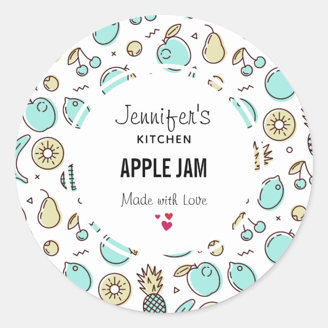 Cute Fruit Pattern Summery Themed Kitchen Classic Round Sticker (Front)