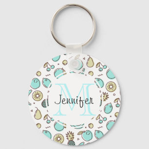 Cute Fruit Pattern Summery Themed Monogram Keychain