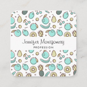 Cute Fruit Pattern Summery Themed Square Business Card