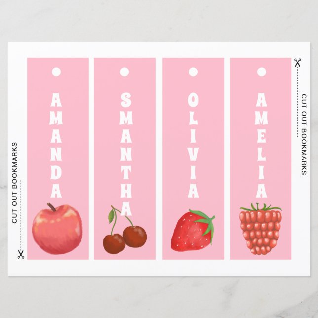 Cute Fruit Personalized Kids Bookmarks (Front)