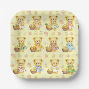 Cute Fruit Teddy Bear and Baskets Paper Plate