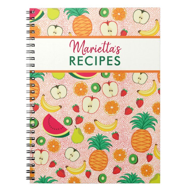   Cute Fruits Pattern Colourful Personalized Recip Notebook (Front)