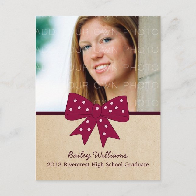 Cute Fuchsia Bow Graduation Postcard (Front)