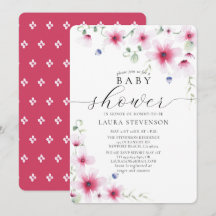 Cute Fuchsia Pink Watercolor Whimsical Flowers