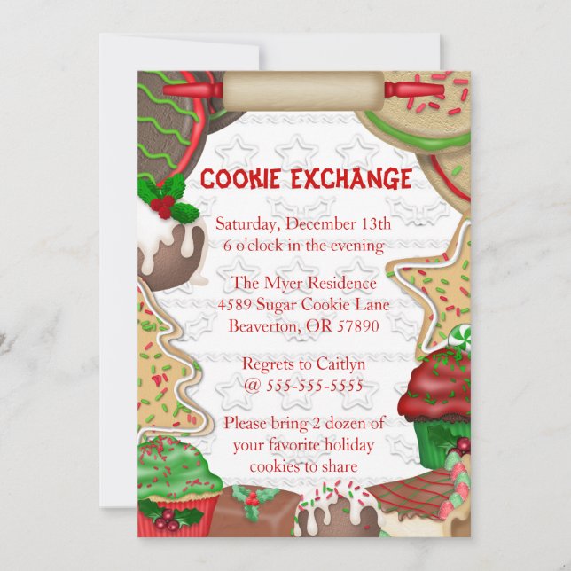 Cute Fudge & Sugar Cookie Exchange Holiday Invite (Front)