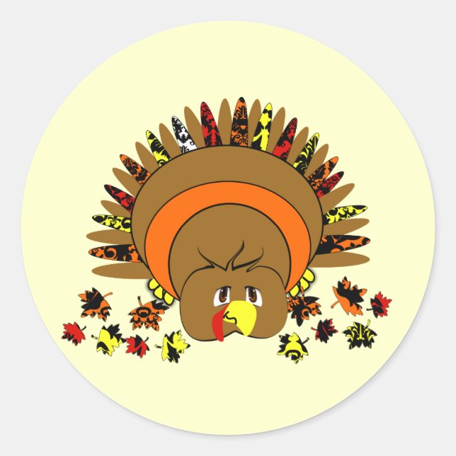 Cute Full Colour Turkey Classic Round Sticker (Front)