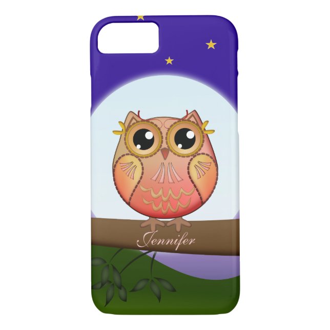 Cute Full Moon Owl & custom Name Case-Mate iPhone Case (Back)