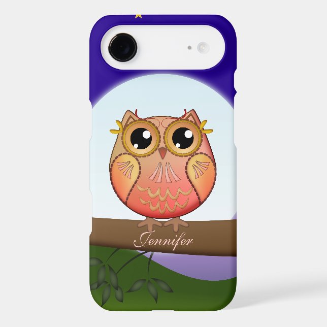 Cute Full Moon Owl & custom Name Case-Mate iPhone Case (Back)