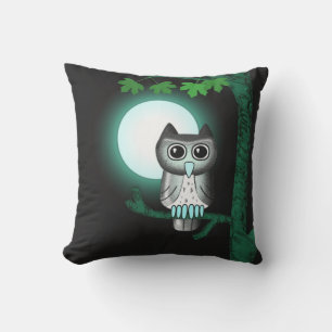 Cute Full Moon Owl Throw Pillow