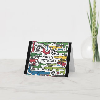 Cute Fun Alligators Playing Soccer Birthday  Card