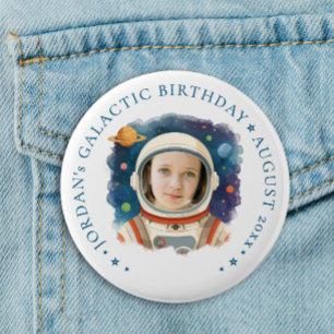 Cute Fun Blue Astronaut Outer Space Galaxy Photo  2 Inch Round Button