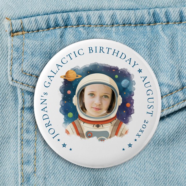 Cute Fun Blue Astronaut Outer Space Galaxy Photo  2 Inch Round Button (Creator Uploaded)
