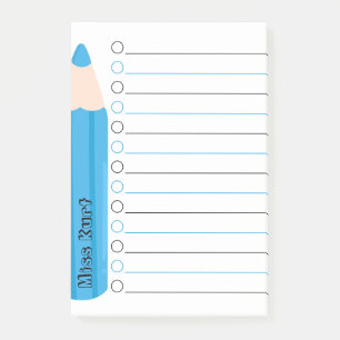 Cute Fun Blue Pencil Lined Personalized Teacher Post-it Notes