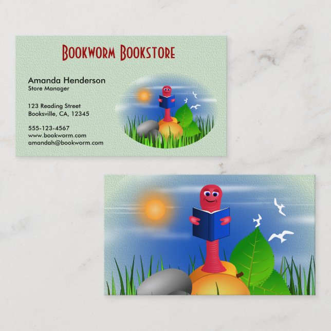 Cute Fun Bookworm Book Store Cartes de visite (Devant / Derrière)