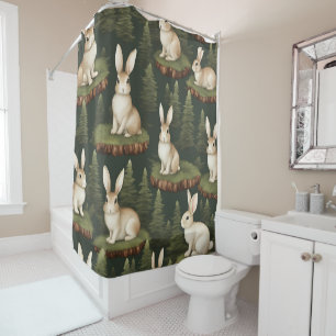 Cute Fun bunnies On Evergreen Background