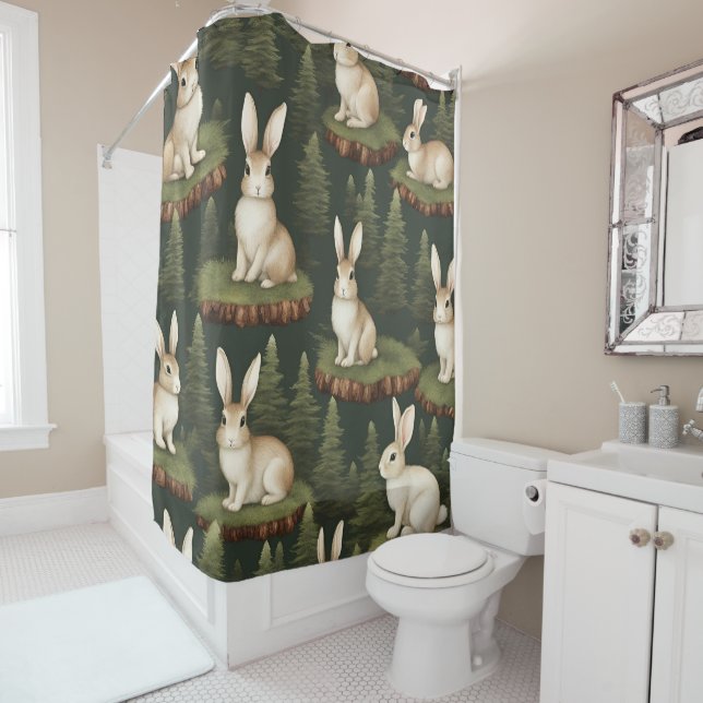 Cute Fun bunnies On Evergreen Background (In Situ)