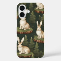 Cute Fun Bunnies On Evergreen Background