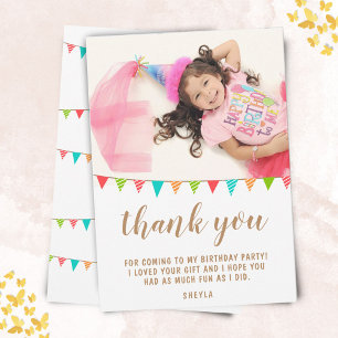 Cute Fun Bunting Flag Kid BIrthday Photo Thank You Card