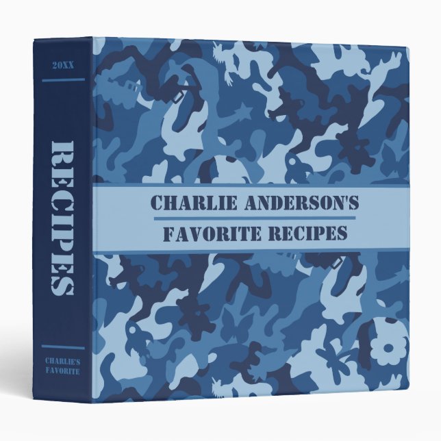 Cute Fun Camo – Blue - Recipe Binder (Front/Spine)