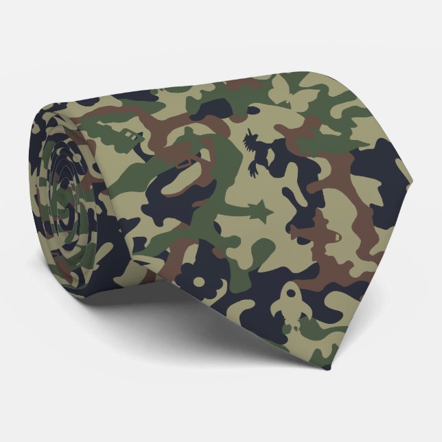 Cute Fun Camo – Woodland Green Tie (Rolled)