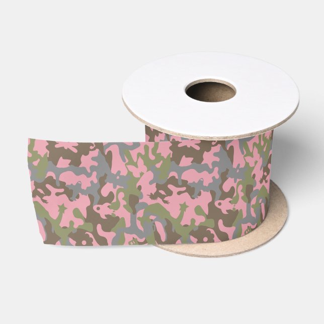 Cute Fun Camo – Woodland Pink Satin Ribbon (Spool)