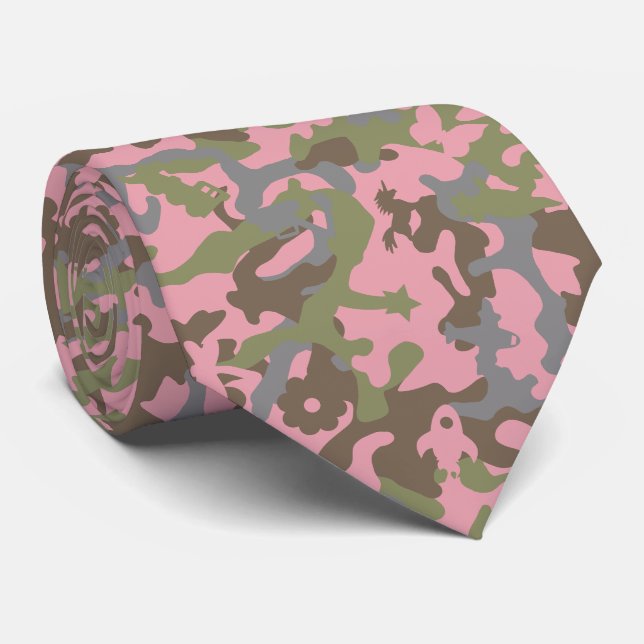 Cute Fun Camo – Woodland Pink Tie (Rolled)