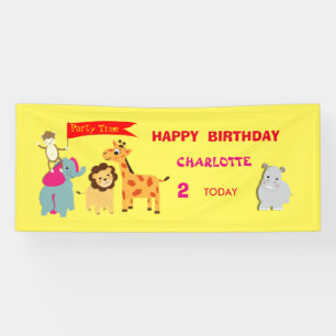 Cute Fun Cartoon Jungle Animals Personalized Banner