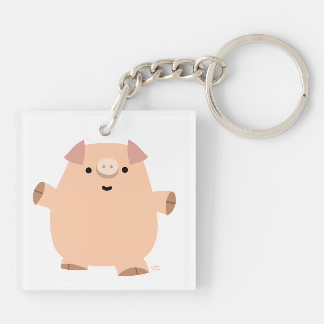 Cute Fun Cartoon Pig Acrylic Keychain (Back)