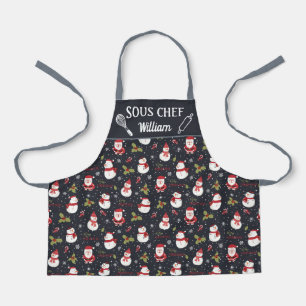 Cute fun cartoon snowman Santa Claus Christmas Apron