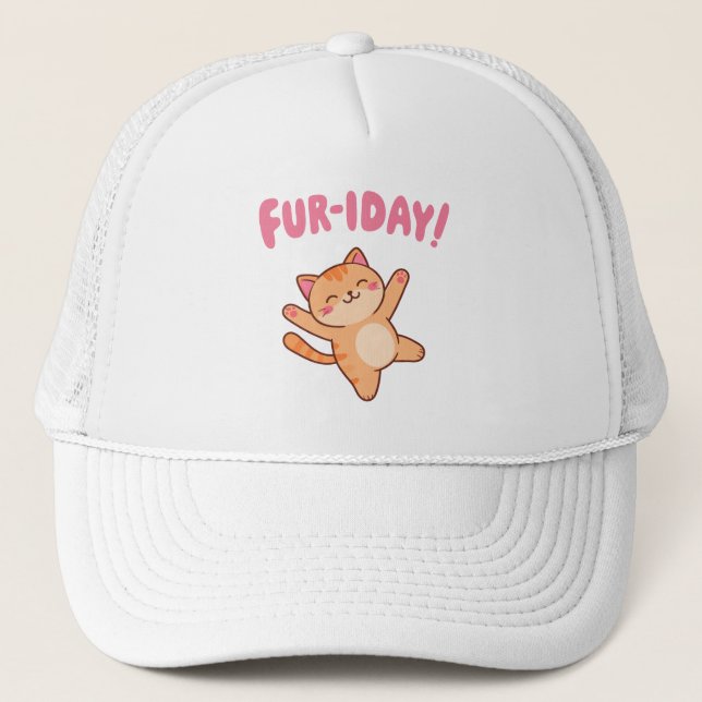 Cute Fun Cat Fur-iday Trucker Hat (Front)