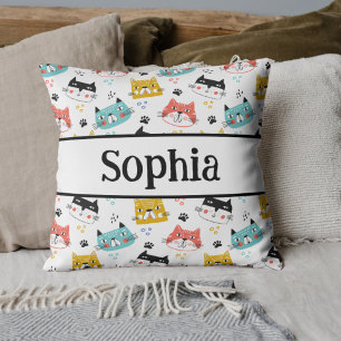 Cute fun cats pattern kids throw pillow