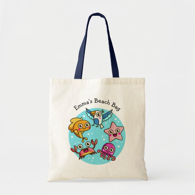 Cute Fun Children's Sandbox Toy Sea Creature Beach Tote Bag (Front)
