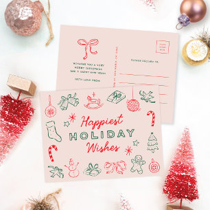 Cute Fun Christmas Doodles Non-Photo Holiday Postcard
