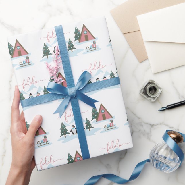 Cute Fun Christmas Falala Penguins Wrapping Paper (Gifting)